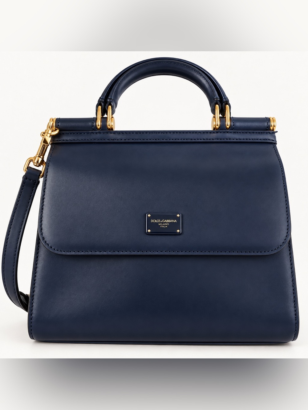 Dolce & Gabbana Sicily 58 Navy Leather Top Handle Satchel Crossbody Bag